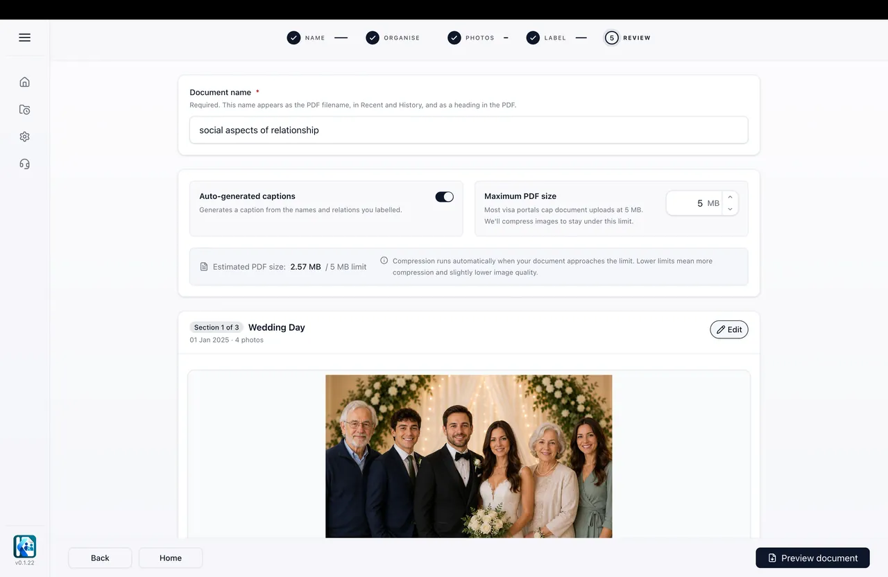 KinVisa document review screen